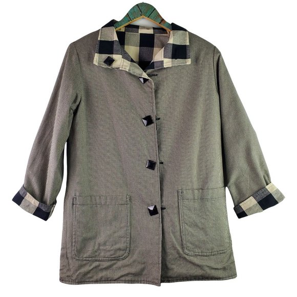 Vtg Painted Pony REVERSIBLE Buffalo Plaid Houndstooth Button-up Jacket USA Sz S - Picture 5 of 9